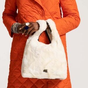 France Valentine Faux Fur bag, black leather trim “Tucker” white Ripple Faux Fur